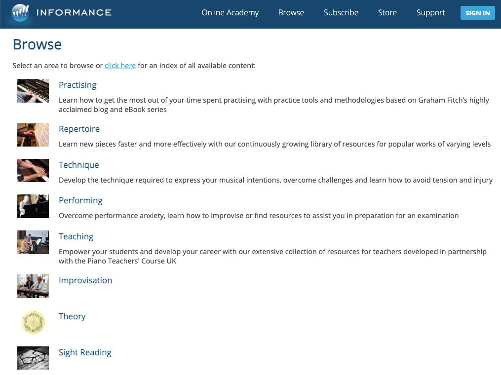 Online Academy browse interface